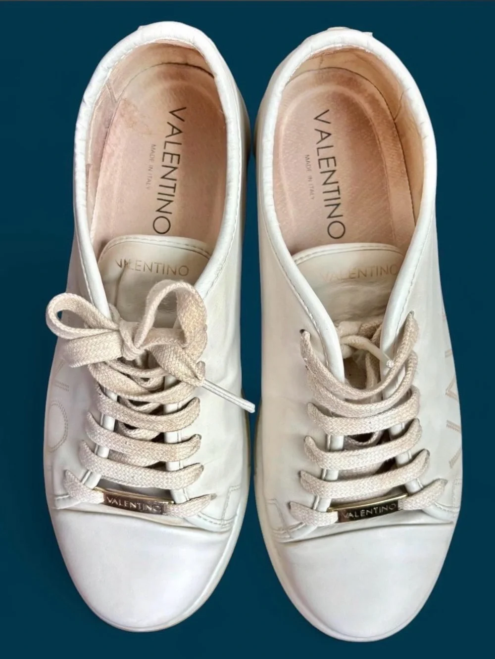 Valentino Cream Leather Platform Sneaker